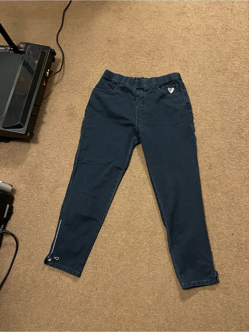 Straight Leg Navy Pants with Heart Pocket Accent